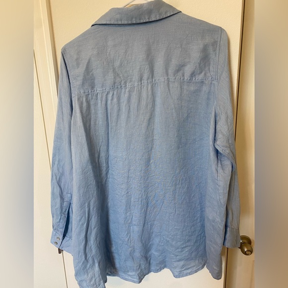 Sigrid Olsen 100% linen button up tunic top shirt Size 1X baby blue - Picture 3 of 8